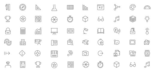 Fototapeta na wymiar Education and Learning icon set. Education, School, Learning, success, academic outline icon collection. UI flat icons collection. Thin outline icons pack