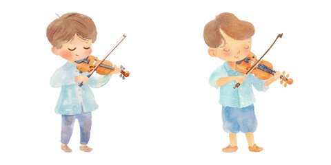 kid play violin watercolor vector illustration © Finkha