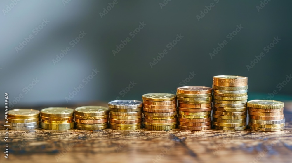 Poster a stack of coins with different colors and sizes