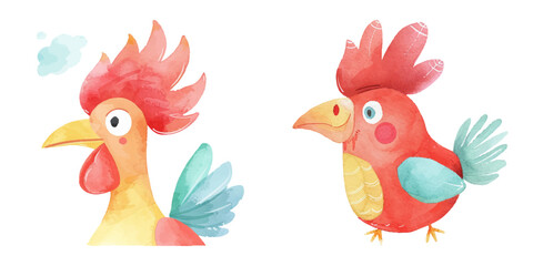 rooster head watercolor vector illustration © Finkha