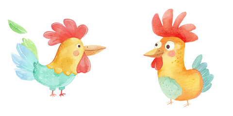 rooster head watercolor vector illustration © Finkha