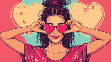 Beautiful young woman making heart with her hands on - obrazy, fototapety, plakaty