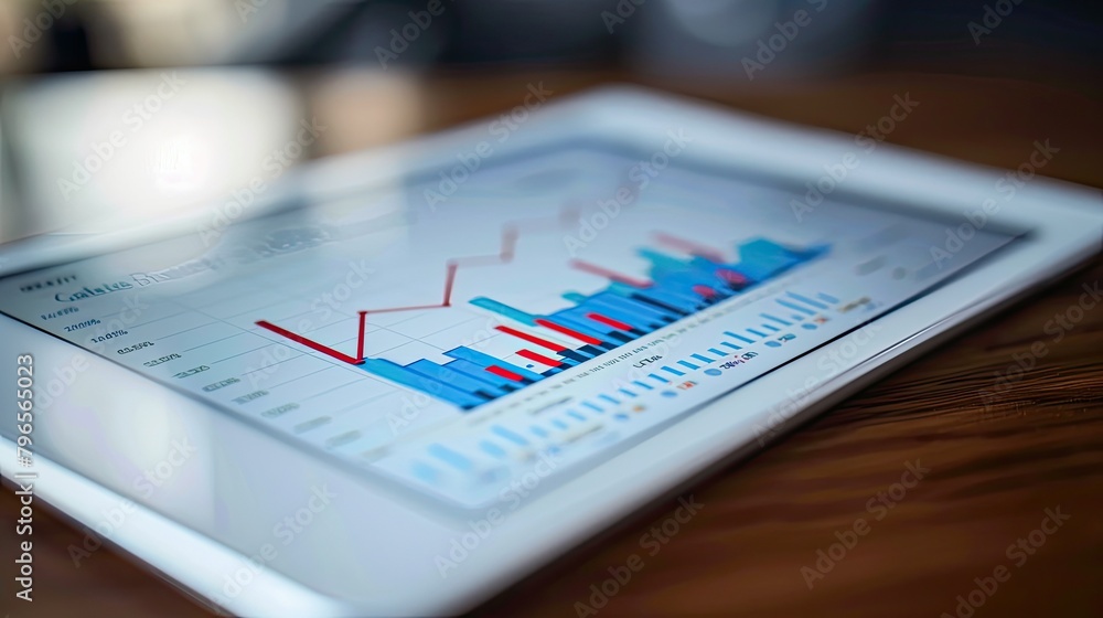 Poster a tablet with a graph on it