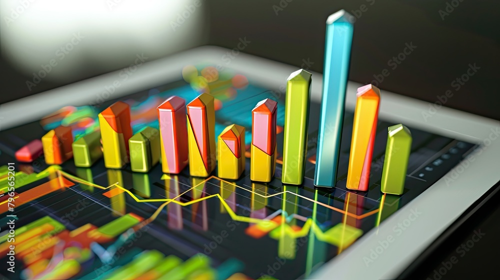 Poster a tablet with a colorful graph on it