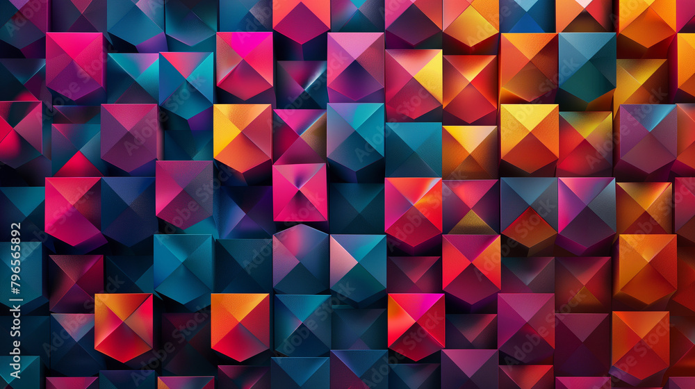 Fototapete abstract blue background with a seamless pattern of 3d cubes,colorful geometric triangle mosaic text