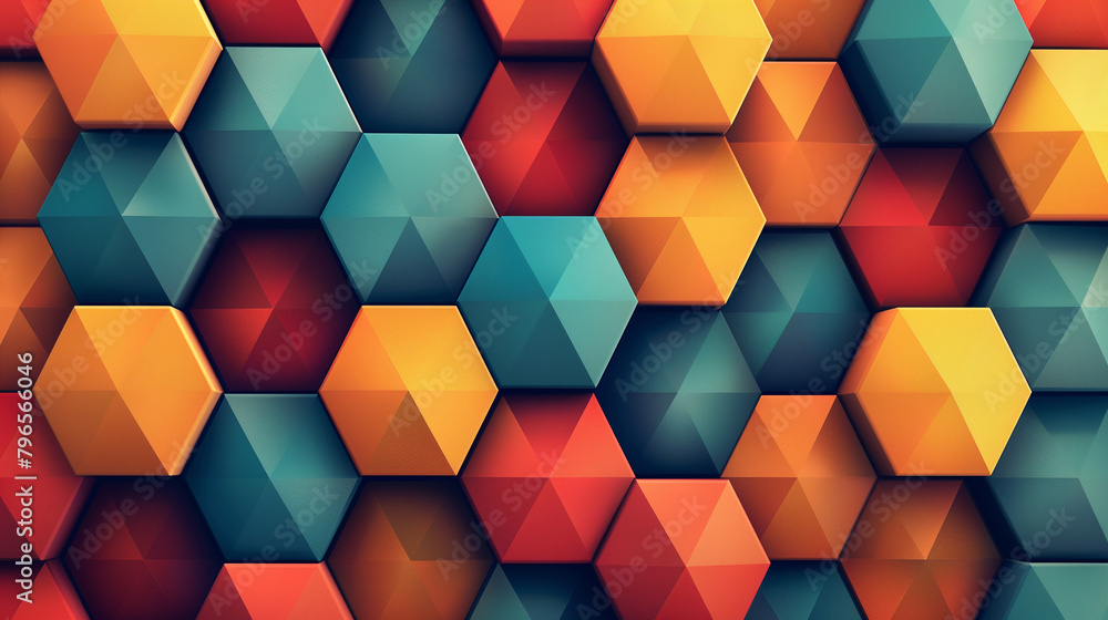 Fototapete abstract blue background with a seamless pattern of 3d cubes,colorful geometric triangle mosaic text
