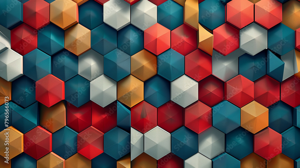 Fototapete Abstract blue background with a seamless pattern of 3D cubes,Colorful Geometric Triangle Mosaic Texture Art