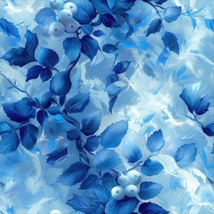 Texture florale bleue et bouclée. Tiled blue, curly floral texture, looped.