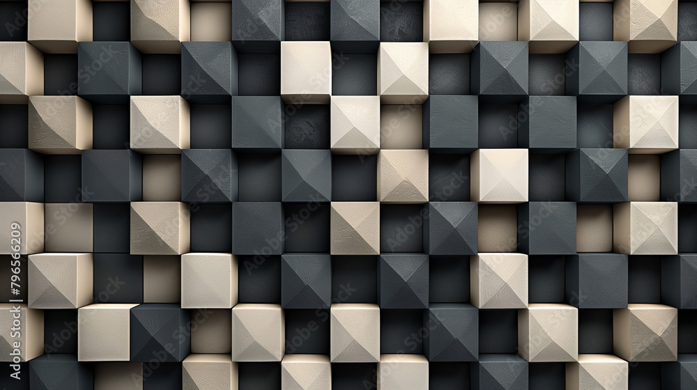 Fototapete abstract blue background with a seamless pattern of 3d cubes,colorful geometric triangle mosaic text