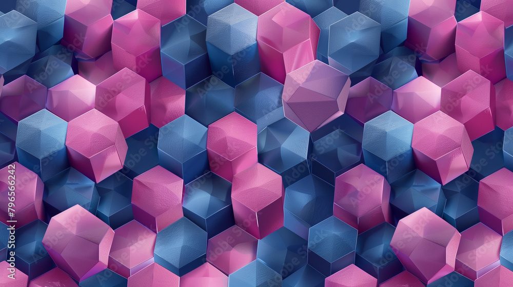 Fototapete abstract blue background with a seamless pattern of 3d cubes,colorful geometric triangle mosaic text