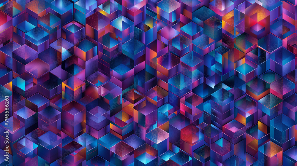 Fototapete abstract blue background with a seamless pattern of 3d cubes,colorful geometric triangle mosaic text