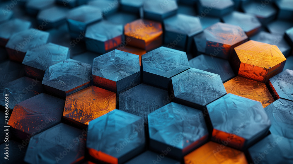 Fototapete Abstract blue background with a seamless pattern of 3D cubes,Colorful Geometric Triangle Mosaic Texture Art
