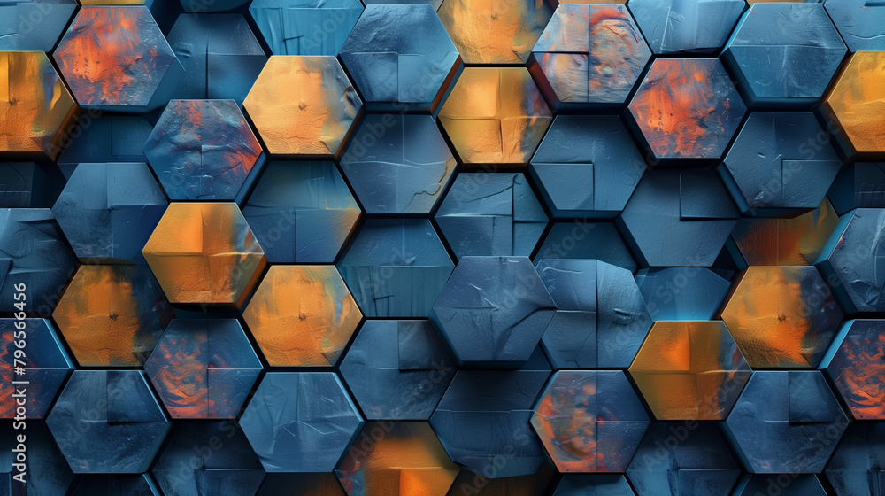 Fototapete abstract blue background with a seamless pattern of 3d cubes,colorful geometric triangle mosaic text