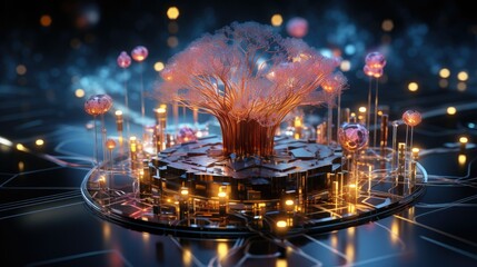 Obraz premium Abstract digital brain surrounded by data streams symbolizing online intelligence