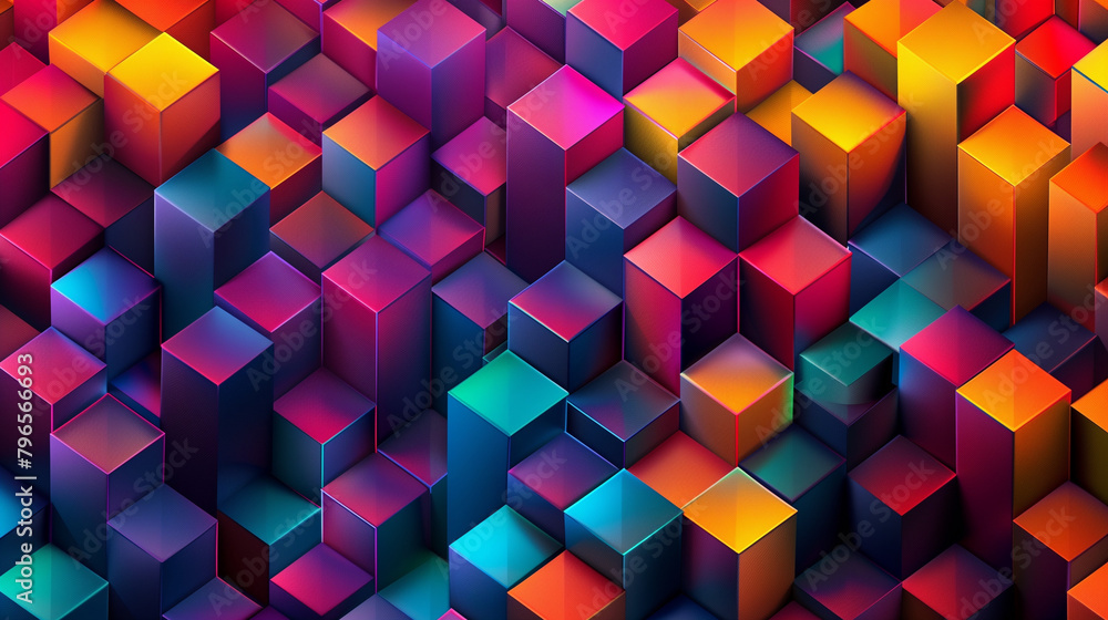 Fototapete Abstract blue background with a seamless pattern of 3D cubes,Colorful Geometric Triangle Mosaic Texture Art