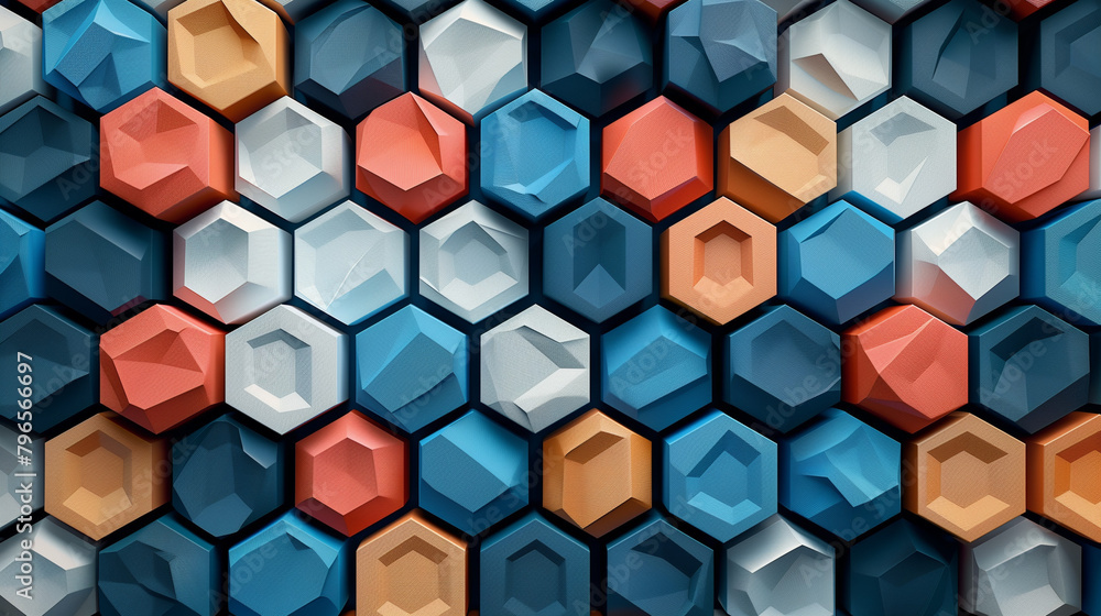 Fototapete abstract blue background with a seamless pattern of 3d cubes,colorful geometric triangle mosaic text