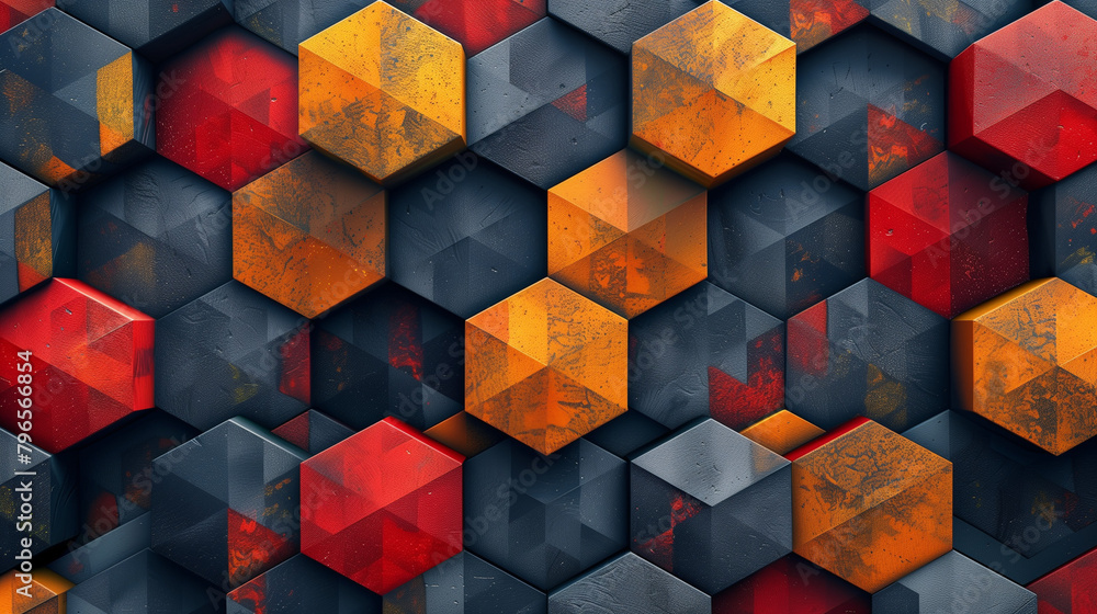 Fototapete abstract blue background with a seamless pattern of 3d cubes,colorful geometric triangle mosaic text