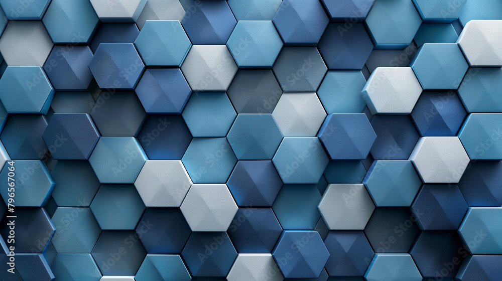 Fototapete abstract blue background with a seamless pattern of 3d cubes,colorful geometric triangle mosaic text