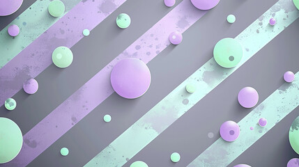 Lavender purple and mint green circles on misty gray stripes.