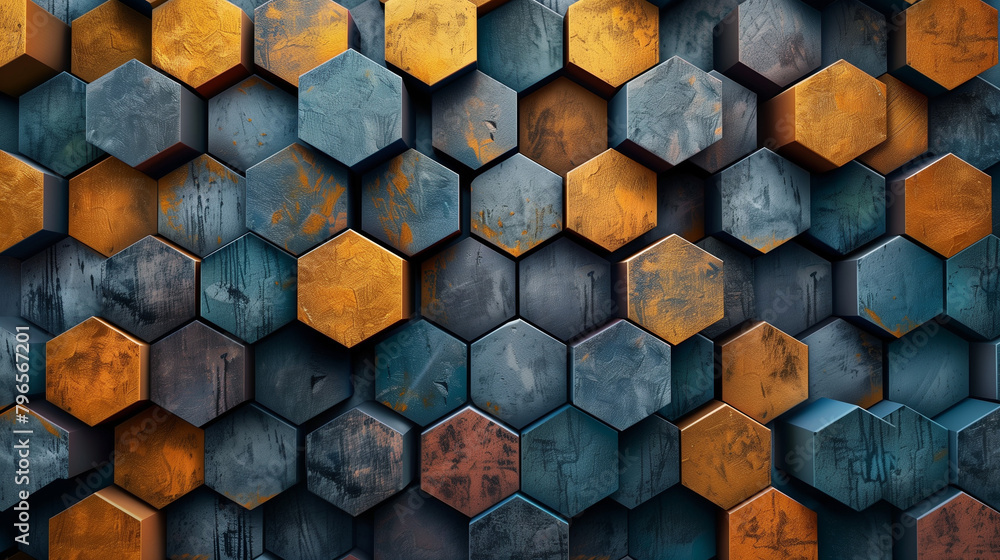 Fototapete abstract blue background with a seamless pattern of 3d cubes,colorful geometric triangle mosaic text