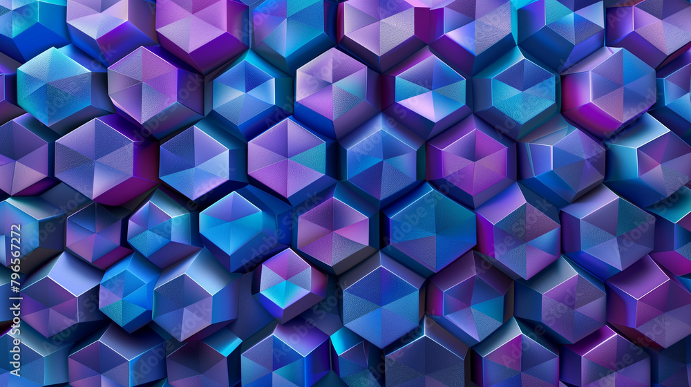 Fototapete Abstract blue background with a seamless pattern of 3D cubes,Colorful Geometric Triangle Mosaic Texture Art