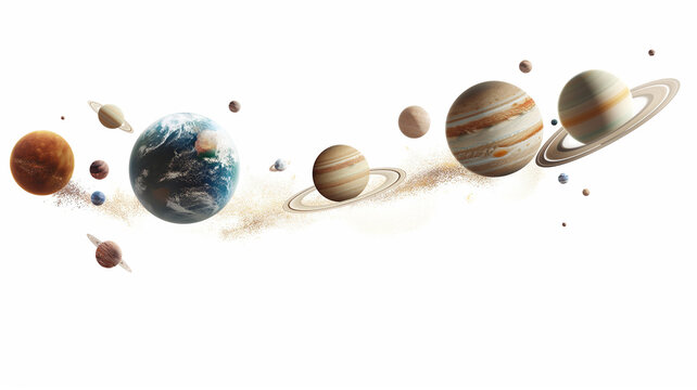 Collection of planets of the solar system on a white background