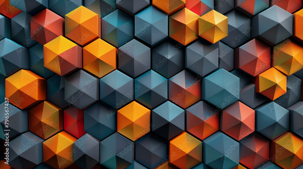 Fototapete abstract blue background with a seamless pattern of 3d cubes,colorful geometric triangle mosaic text