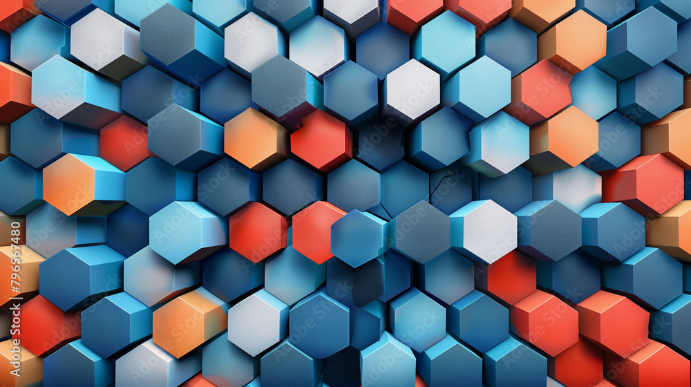 Fototapete Abstract blue background with a seamless pattern of 3D cubes,Colorful Geometric Triangle Mosaic Texture Art