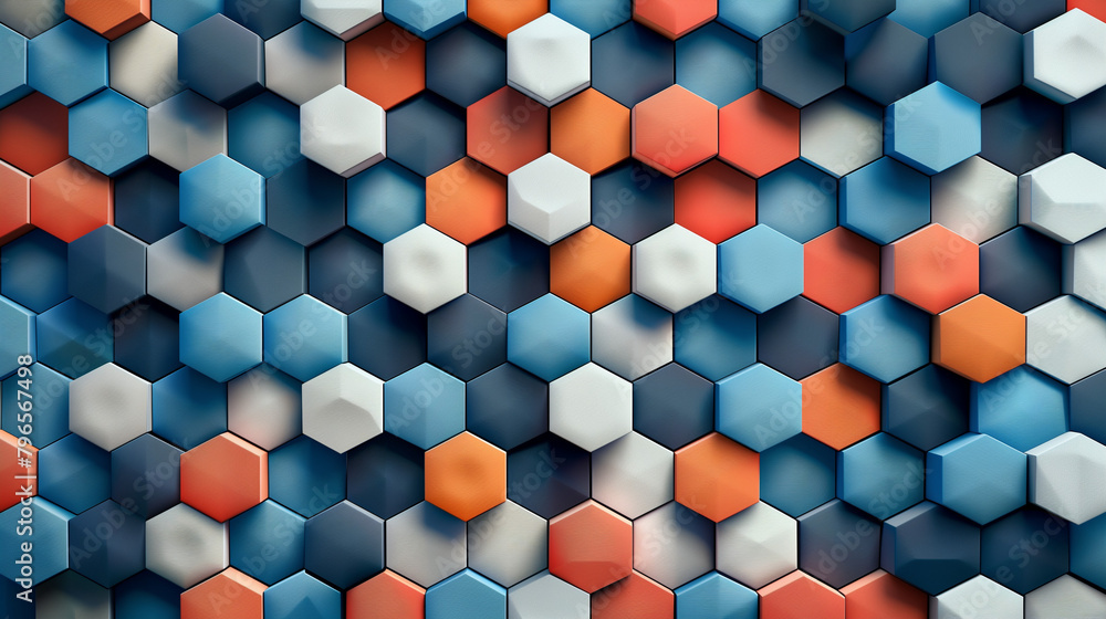 Fototapete Abstract blue background with a seamless pattern of 3D cubes,Colorful Geometric Triangle Mosaic Texture Art