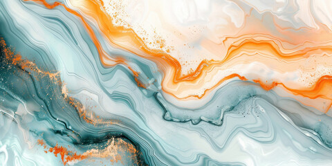 Vibrant Abstract Water Painting with Orange, White, and Blue Colors Reflecting on the Surface