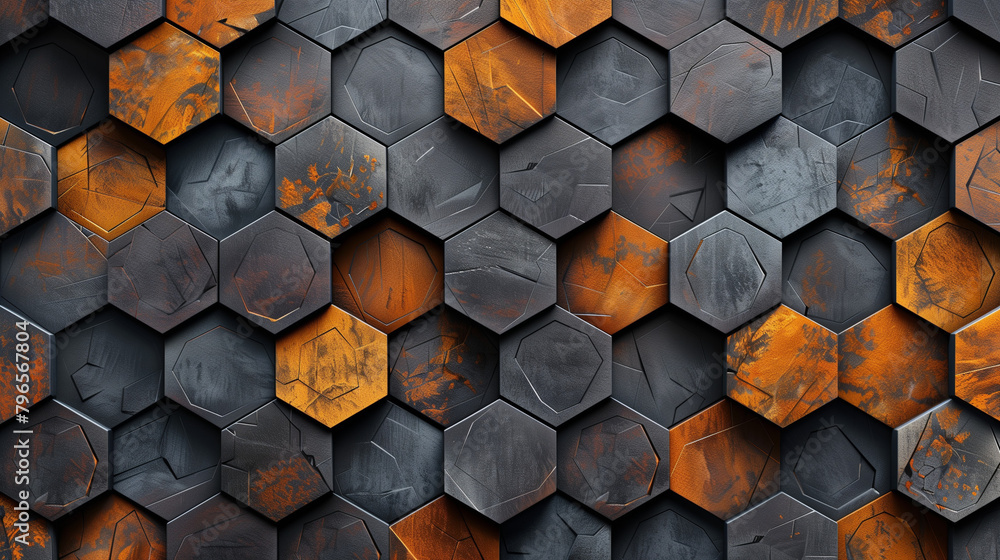 Fototapete Abstract blue background with a seamless pattern of 3D cubes,Colorful Geometric Triangle Mosaic Texture Art