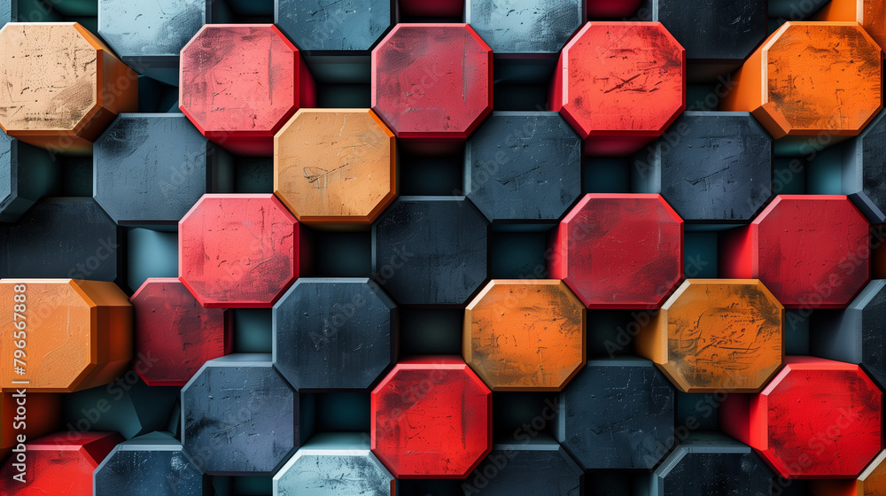 Fototapete abstract blue background with a seamless pattern of 3d cubes,colorful geometric triangle mosaic text