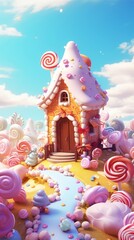 Gingerbreadhouse in candy land lollipop dessert cartoon