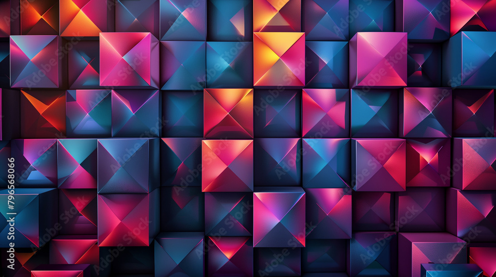 Fototapete abstract blue background with a seamless pattern of 3d cubes,colorful geometric triangle mosaic text