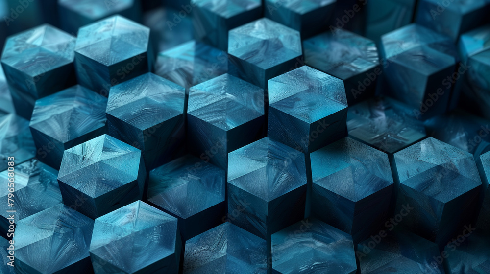 Fototapete Abstract blue background with a seamless pattern of 3D cubes,Colorful Geometric Triangle Mosaic Texture Art
