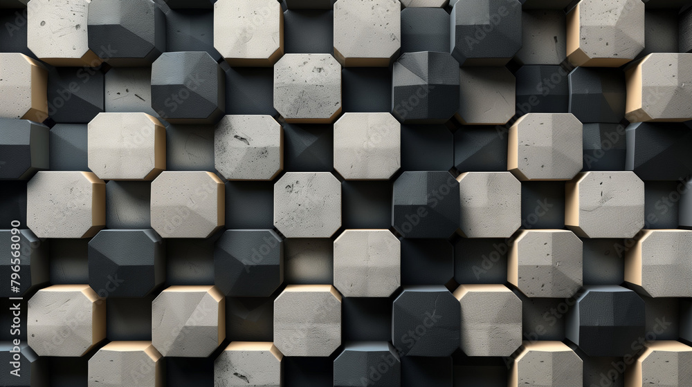Fototapete Abstract blue background with a seamless pattern of 3D cubes,Colorful Geometric Triangle Mosaic Texture Art