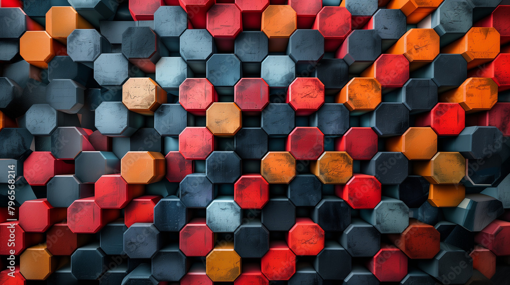 Fototapete Abstract blue background with a seamless pattern of 3D cubes,Colorful Geometric Triangle Mosaic Texture Art