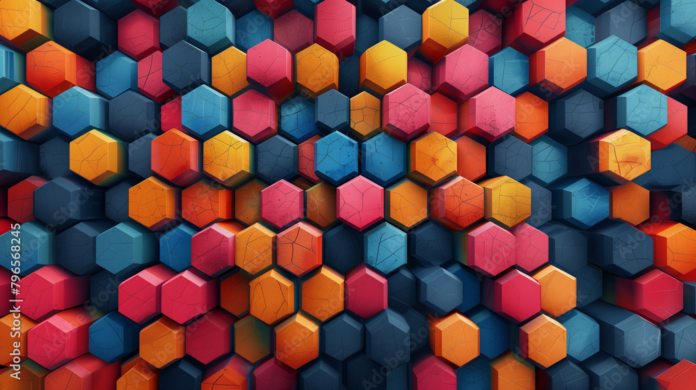 Fototapete Abstract blue background with a seamless pattern of 3D cubes,Colorful Geometric Triangle Mosaic Texture Art
