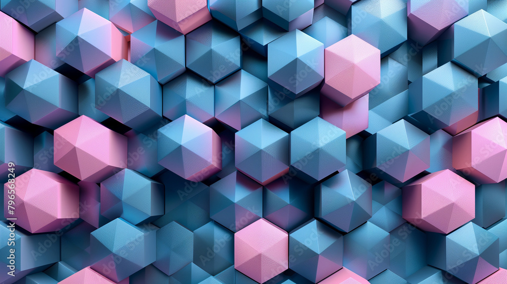 Fototapete abstract blue background with a seamless pattern of 3d cubes,colorful geometric triangle mosaic text