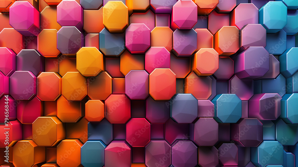 Fototapete abstract blue background with a seamless pattern of 3d cubes,colorful geometric triangle mosaic text