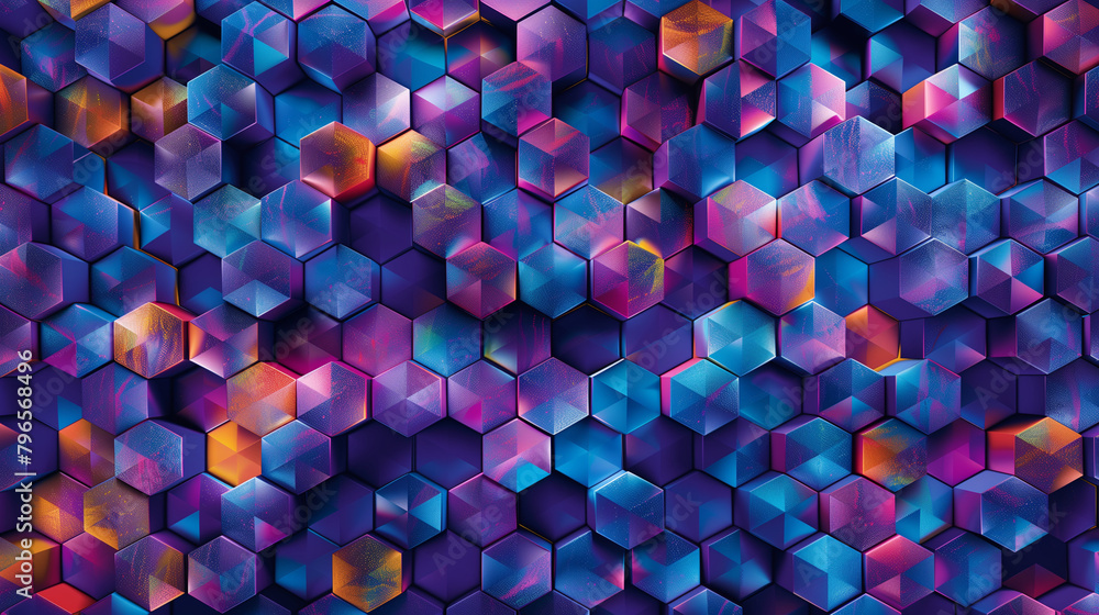 Fototapete Abstract blue background with a seamless pattern of 3D cubes,Colorful Geometric Triangle Mosaic Texture Art