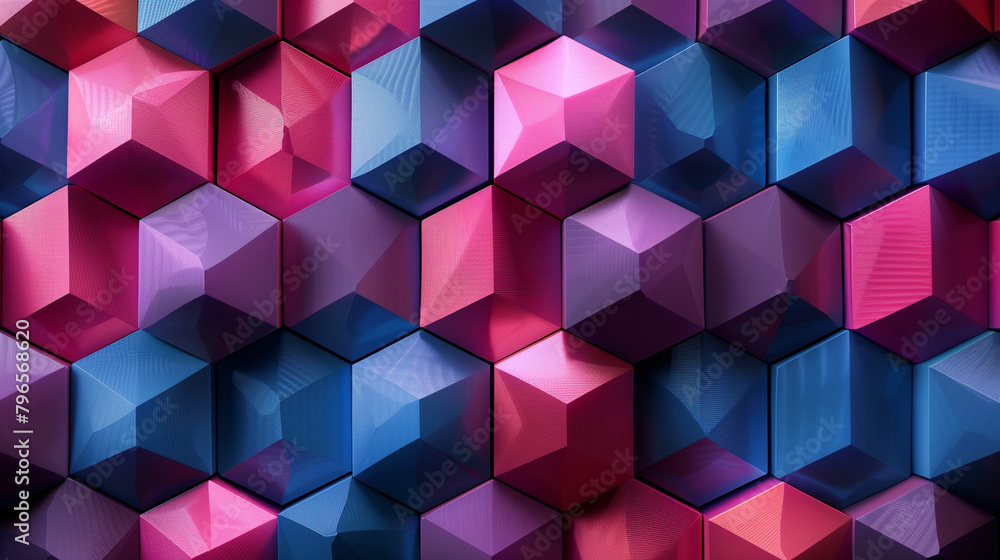 Fototapete abstract blue background with a seamless pattern of 3d cubes,colorful geometric triangle mosaic text