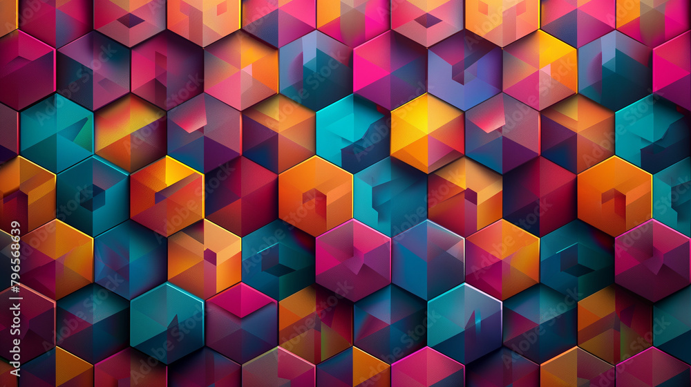 Fototapete abstract blue background with a seamless pattern of 3d cubes,colorful geometric triangle mosaic text