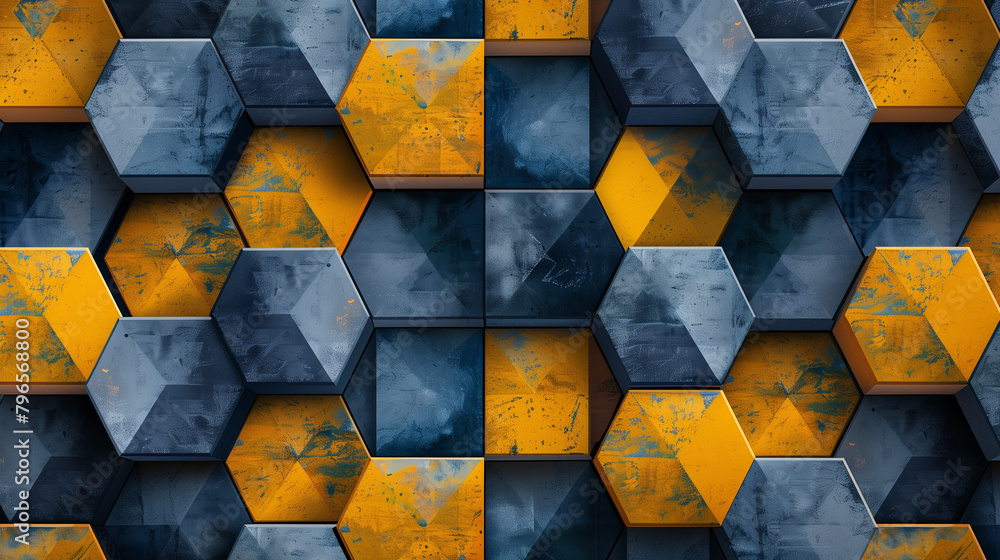 Fototapete abstract blue background with a seamless pattern of 3d cubes,colorful geometric triangle mosaic text