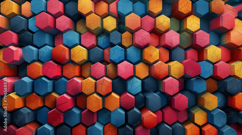 Fototapete abstract blue background with a seamless pattern of 3d cubes,colorful geometric triangle mosaic text
