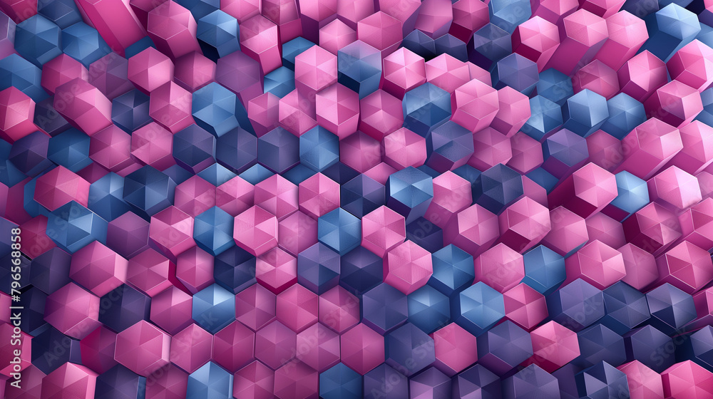 Fototapete Abstract blue background with a seamless pattern of 3D cubes,Colorful Geometric Triangle Mosaic Texture Art