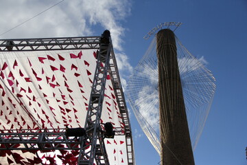 CARUARU, BRASIL - JUNE, 2012: Tradicional caruaru's june festival structure with a light balloon
