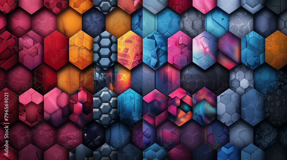 Fototapete abstract blue background with a seamless pattern of 3d cubes,colorful geometric triangle mosaic text