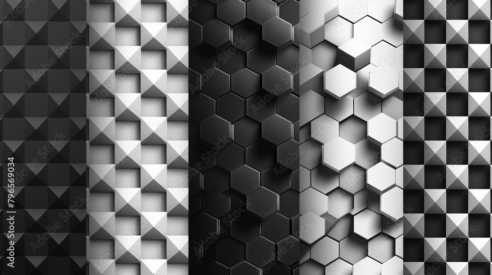 Fototapete Abstract blue background with a seamless pattern of 3D cubes,Colorful Geometric Triangle Mosaic Texture Art