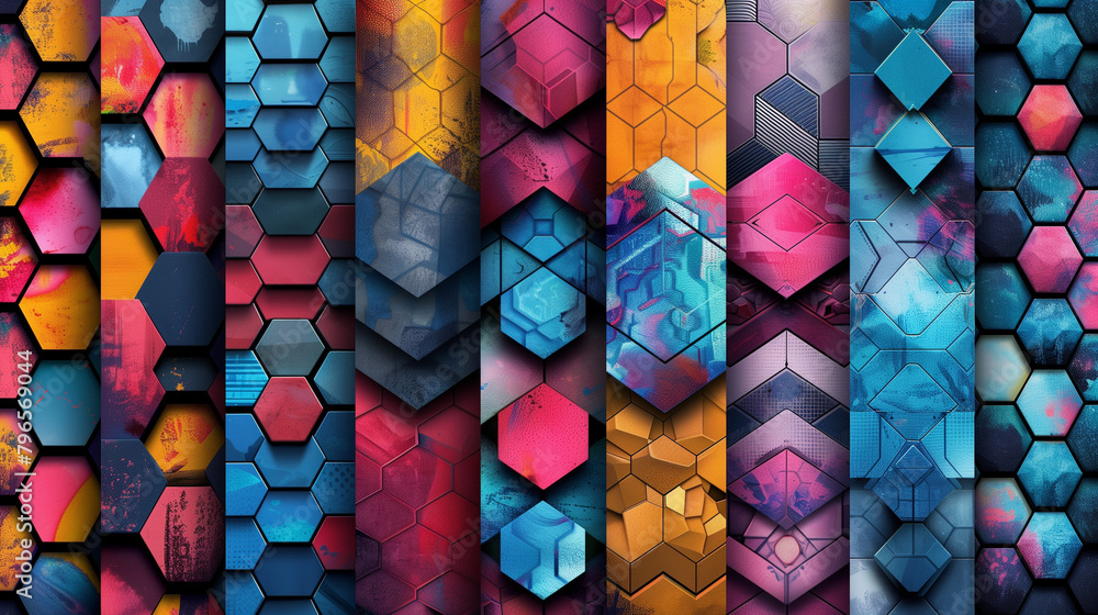 Fototapete Abstract blue background with a seamless pattern of 3D cubes,Colorful Geometric Triangle Mosaic Texture Art